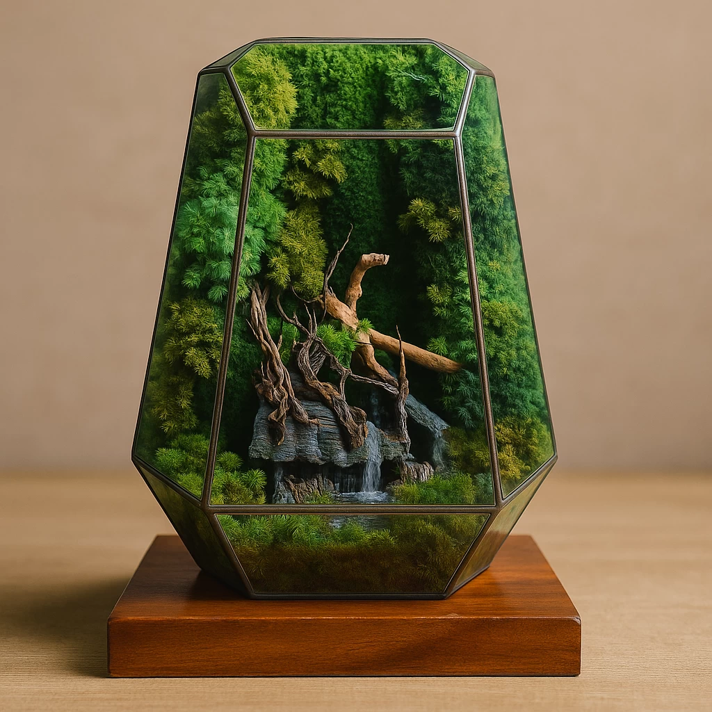 Geometric Glass Terrarium – Handmade Closed Ecosystem with Preserved Moss