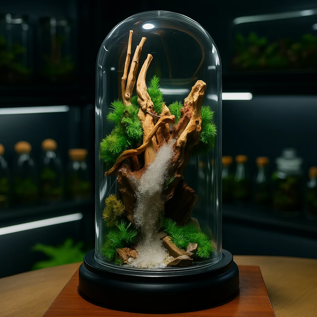 Glass Dome Terrarium – Handmade Closed Ecosystem with Preserved Moss & Driftwood